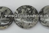 CPT360 15.5 inches 25mm flat round grey picture jasper beads