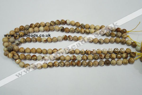 CPT502 15.5 inches 8mm faceted round picture jasper beads wholesale