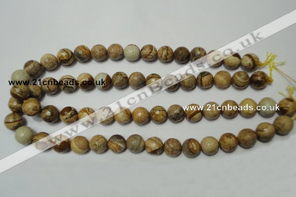 CPT504 15.5 inches 12mm faceted round picture jasper beads wholesale