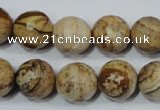 CPT505 15.5 inches 14mm faceted round picture jasper beads wholesale