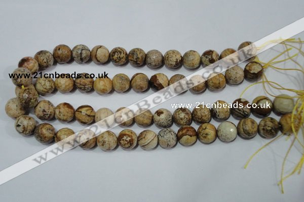 CPT505 15.5 inches 14mm faceted round picture jasper beads wholesale