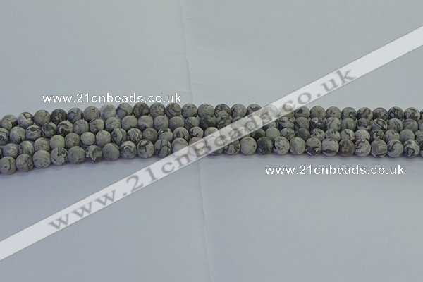 CPT570 15.5 inches 4mm round matte grey picture jasper beads