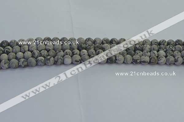 CPT571 15.5 inches 6mm round matte grey picture jasper beads