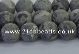 CPT572 15.5 inches 8mm round matte grey picture jasper beads