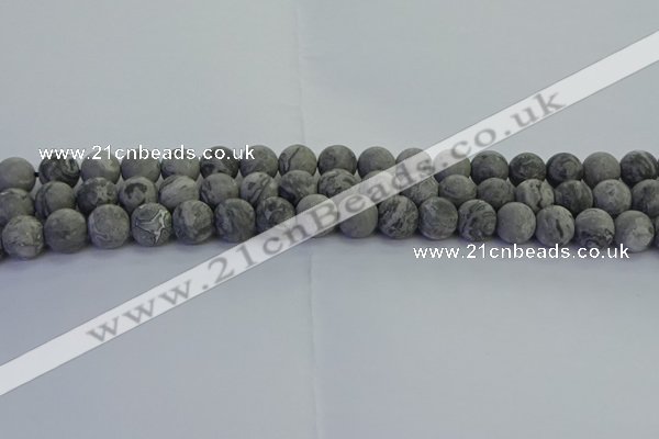 CPT572 15.5 inches 8mm round matte grey picture jasper beads