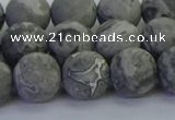 CPT573 15.5 inches 10mm round matte grey picture jasper beads