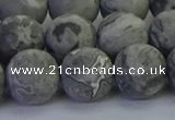 CPT574 15.5 inches 12mm round matte grey picture jasper beads