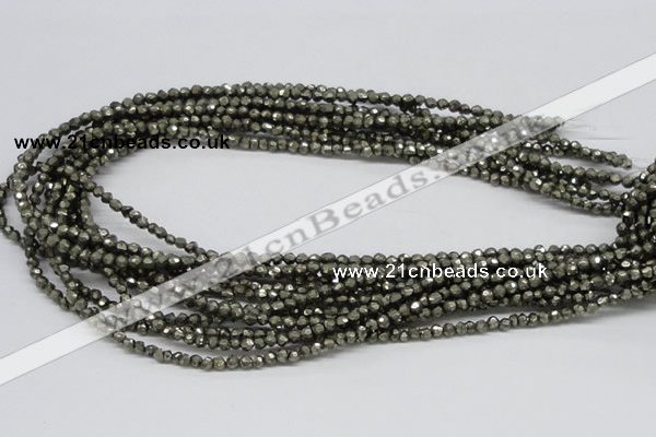 CPY03 16 inches 4mm faceted round pyrite gemstone beads wholesale