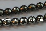 CPY106 15.5 inches 6mm faceted round pyrite gemstone beads wholesale