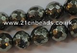 CPY107 15.5 inches 8mm faceted round pyrite gemstone beads wholesale