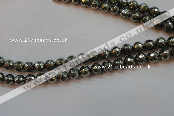 CPY107 15.5 inches 8mm faceted round pyrite gemstone beads wholesale