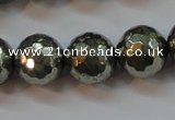 CPY108 15.5 inches 10mm faceted round pyrite gemstone beads wholesale