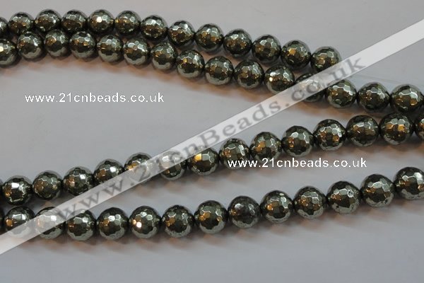 CPY108 15.5 inches 10mm faceted round pyrite gemstone beads wholesale