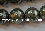 CPY109 15.5 inches 12mm faceted round pyrite gemstone beads wholesale