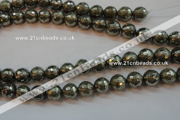 CPY109 15.5 inches 12mm faceted round pyrite gemstone beads wholesale