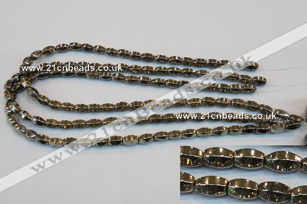 CPY141 15.5 inches 6*10mm rice pyrite gemstone beads wholesale