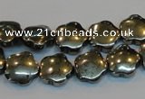 CPY162 15.5 inches 12mm carved flower pyrite gemstone beads wholesale