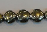 CPY163 15.5 inches 15mm carved flower pyrite gemstone beads wholesale