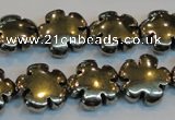 CPY164 15.5 inches 16mm carved flower pyrite gemstone beads wholesale