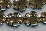 CPY165 15.5 inches 20mm carved flower pyrite gemstone beads wholesale