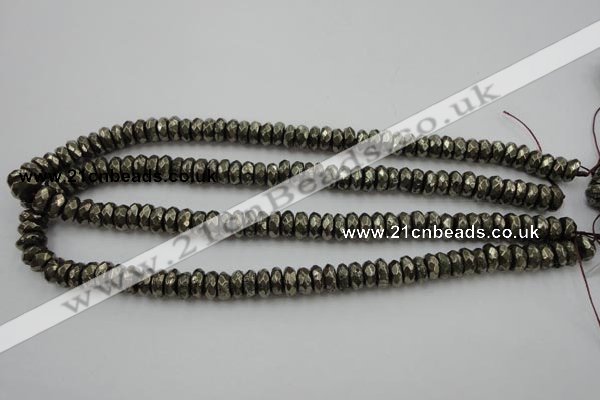 CPY216 15.5 inches 4*10mm faceted rondelle pyrite gemstone beads