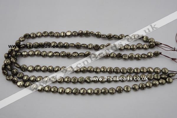 CPY220 15.5 inches 8mm flat round pyrite gemstone beads wholesale