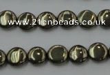 CPY221 15.5 inches 10mm flat round pyrite gemstone beads wholesale