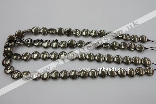 CPY222 15.5 inches 12mm flat round pyrite gemstone beads wholesale