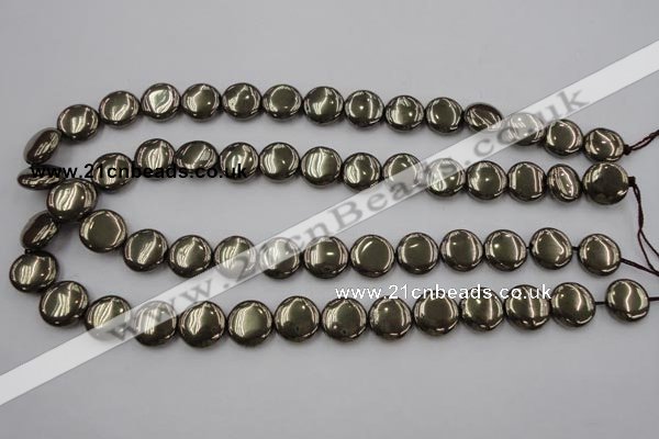 CPY223 15.5 inches 14mm flat round pyrite gemstone beads wholesale