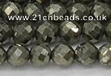 CPY265 15.5 inches 4mm faceted round pyrite gemstone beads