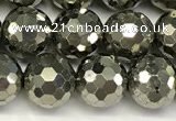 CPY267 15.5 inches 8mm round faceted pyrite gemstone beads