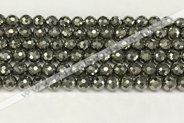 CPY267 15.5 inches 8mm round faceted pyrite gemstone beads