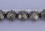 CPY29 16 inches 8mm faceted round pyrite gemstone beads wholesale