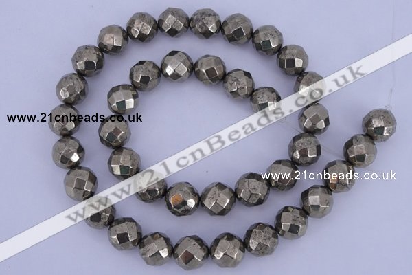 CPY29 16 inches 8mm faceted round pyrite gemstone beads wholesale