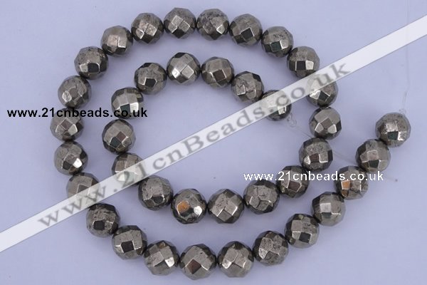 CPY30 16 inches 10mm faceted round pyrite gemstone beads wholesale