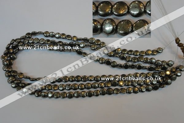 CPY300 15.5 inches 7mm flat round pyrite gemstone beads wholesale