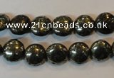 CPY301 15.5 inches 10mm flat round pyrite gemstone beads wholesale