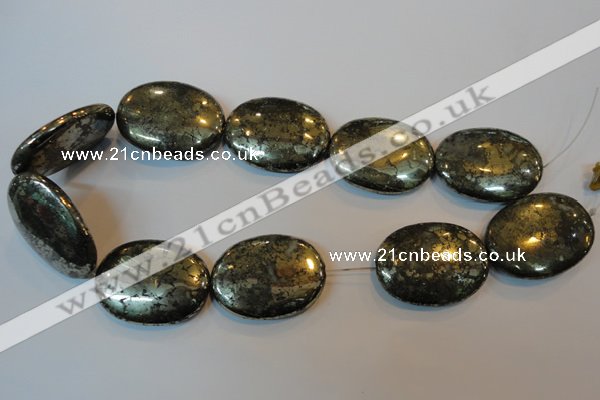 CPY313 15.5 inches 30*40mm oval pyrite gemstone beads wholesale