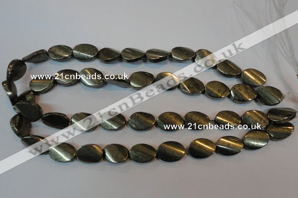 CPY335 15.5 inches 13*18mm twisted oval pyrite gemstone beads