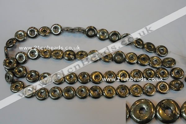 CPY337 15.5 inches 14mm donut pyrite gemstone beads wholesale