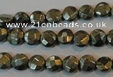 CPY341 15.5 inches 8mm faceted coin pyrite gemstone beads wholesale