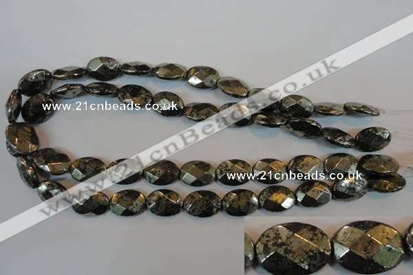 CPY344 15.5 inches 13*18mm faceted oval pyrite gemstone beads wholesale