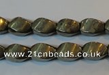 CPY346 15.5 inches 8*12mm twisted rice pyrite gemstone beads wholesale