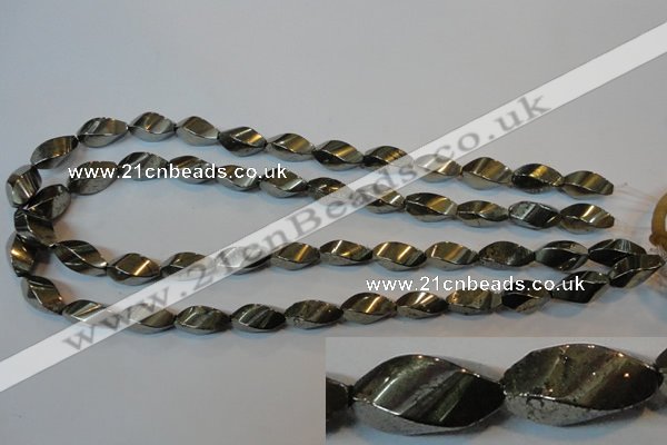 CPY347 15.5 inches 8*16mm twisted rice pyrite gemstone beads wholesale