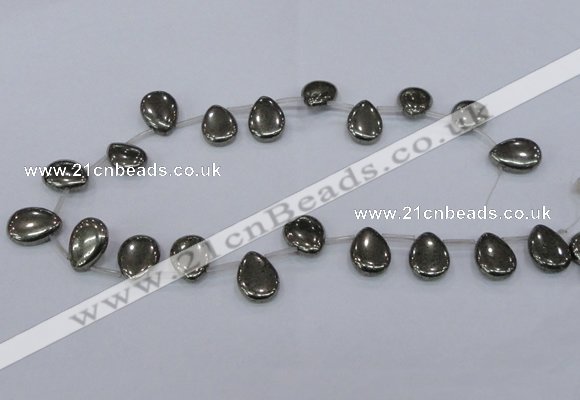 CPY386 Top drilled 15*20mm flat teardrop pyrite gemstone beads