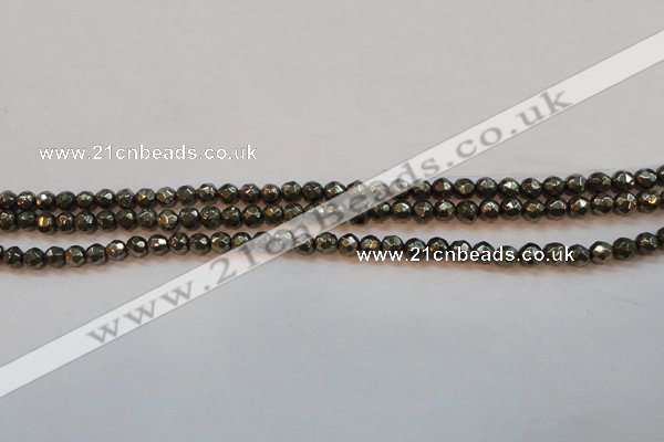 CPY49 16 inches 4mm faceted round pyrite gemstone beads wholesale