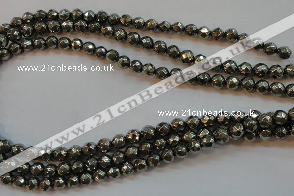 CPY50 16 inches 6mm faceted round pyrite gemstone beads wholesale