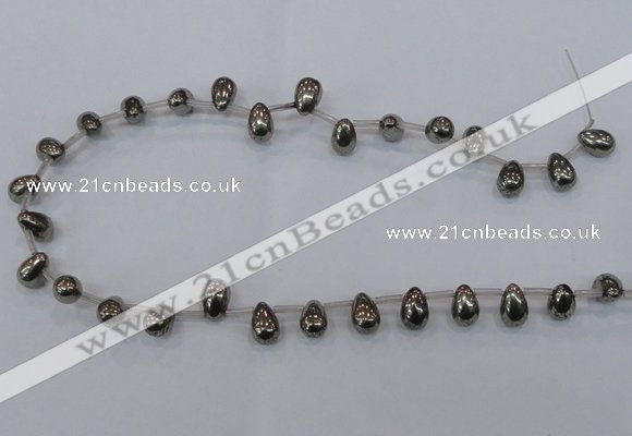 CPY551 Top drilled 8*12mm teardrop pyrite gemstone beads