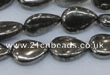 CPY578 15.5 inches 13*18mm flat teardrop pyrite gemstone beads