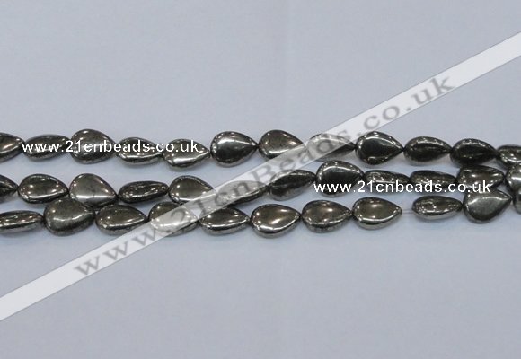 CPY578 15.5 inches 13*18mm flat teardrop pyrite gemstone beads